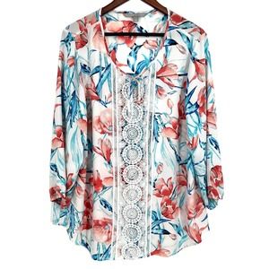 Valerie Stevens Plus Size 2X SHEER Cover Up Beach Tropical Blouse Shirt Top